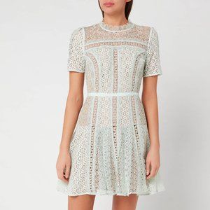 Self Portrait Mint Lace Panel Mini Dress
